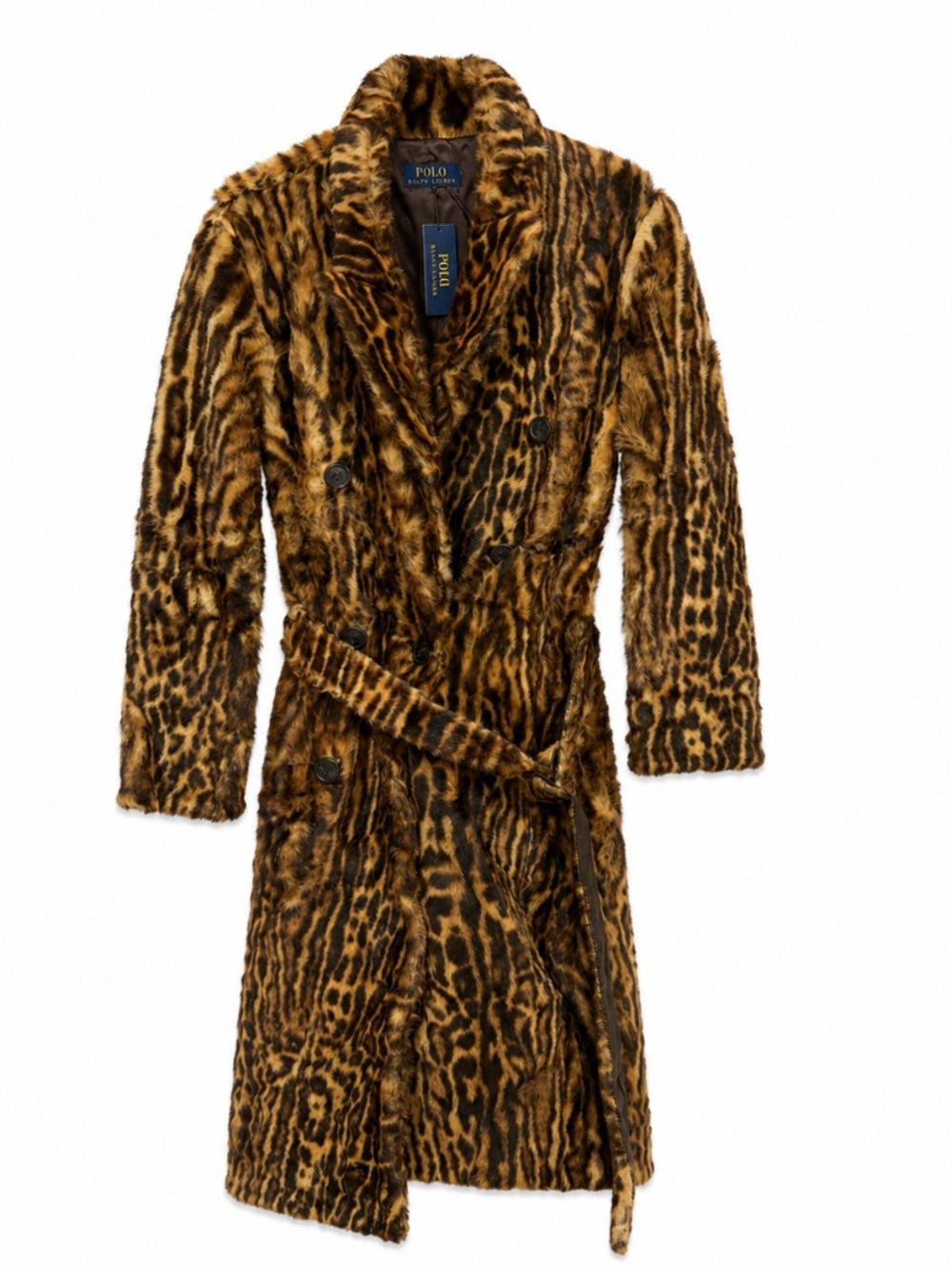 NWT Polo Ralph Lauren Leopard Print Faux Fur Belted Coat Size Small